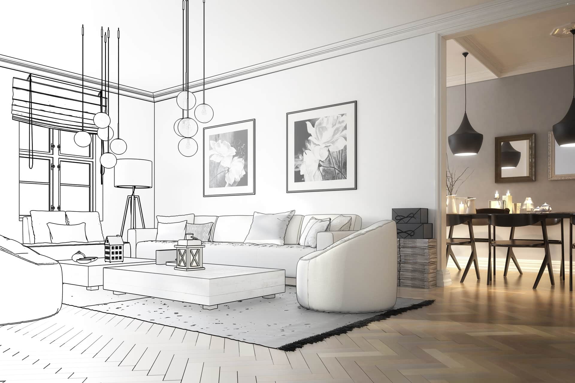 Wohnraumplanung mit Akustikpaneel Eiche
